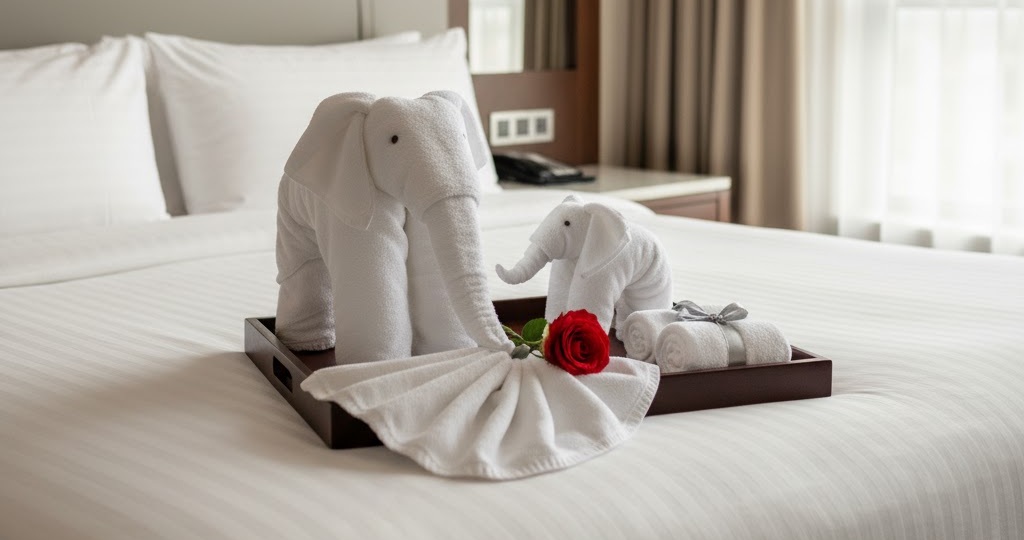 słoniki wykonane z ręczników w hotelu